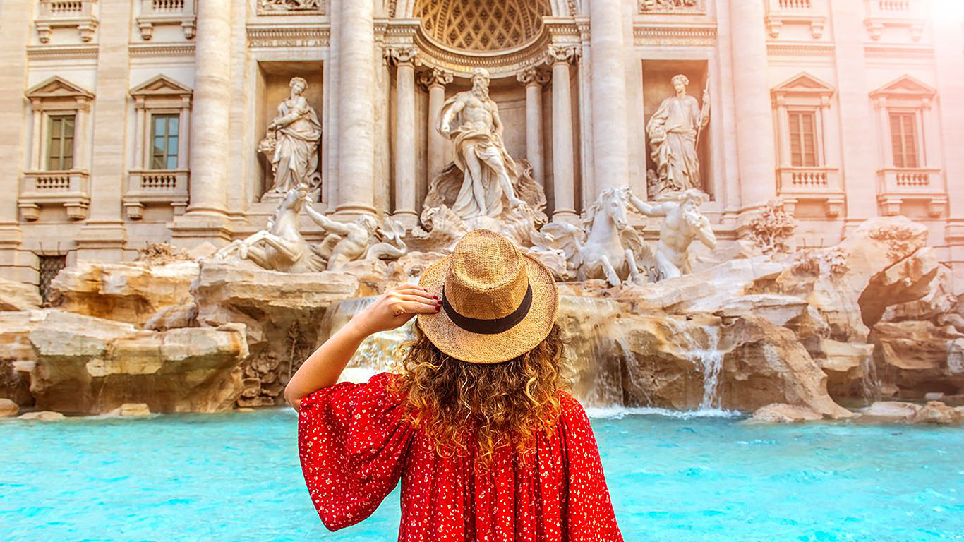 Person by Trevi Fountain